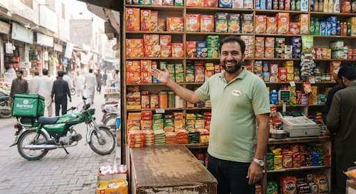 Shop owner in his grocery store